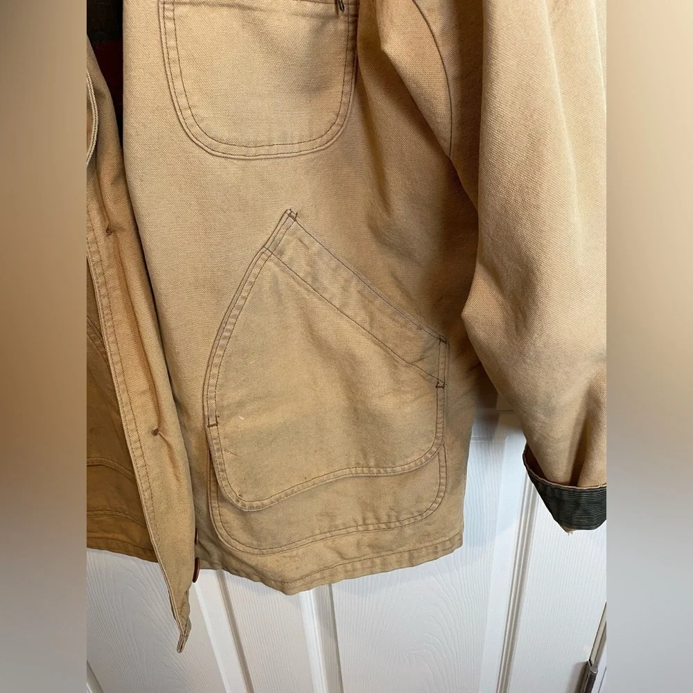 LL Bean Vintage Barn Field Chore Canvas Tan Jacket Wool Lined USA large